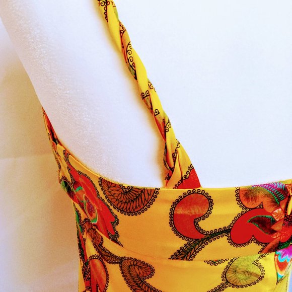 Trina Turk Silk Blouse Top Yellow Florals - Picture 6 of 7